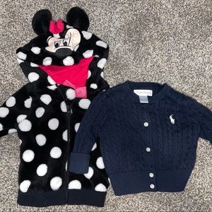 2 piece baby girl Minnie Mouse infant jacket and Ralph Lauren sweater; Size 0-3M